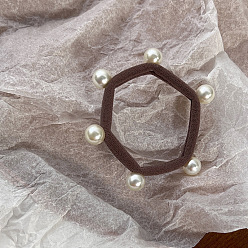 Kaffee Elastischer Haarschmuck aus sechseckigem Stoff, Haargummis aus Kunstperlenperlen aus Kunststoff, für Mädchen oder Frauen, Kaffee, 50 mm