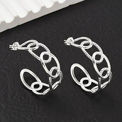 Серебро 304 овальные серьги-гвоздики из нержавеющей стали, c-образный, серьги-кольца, серебряные, 34.5x11 мм