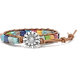 Цветок Прямоугольный браслет из бисера из натуральной императорской яшмы, окрашенный вручную, с пряжкой, этнический племенной регулируемый браслет для женщин, цветок, 7-1/2 дюйм (19 см)