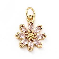 Pink Латунь с микропокрытием, долговечный, без свинца и без кадмия, реальный 18 k позолоченный, цветок, розовые, 14.5x12x3 мм, отверстие : 3 мм