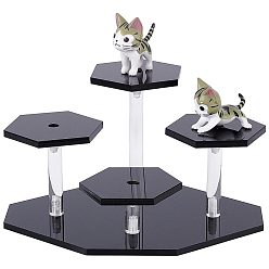 Black 4-Tier Acrylic Model Toy Assembled Holders, Action Figure Hexagon Display Risers, with Screws and Screwdriver, Black, Finished Product:: 18x12.5x10cm, about 18pcs/set