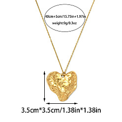 Золотой 304 Женские ожерелья с текстурированными сердечками из нержавеющей стали, золотые, 15.75 дюйм (40 см), Кулон : 35x35 мм