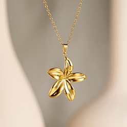 Цветок 304 подвесные из нержавеющей стали ожерелья, реальный 18 k позолоченный, цветок, 15.75 дюйм (40 см), Кулон : 32x30 мм