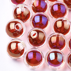 Темно-Красный Прозрачные акриловые бусины, уф покрытие и радуга, бусина в бусине, половина пробурено бисера, круглые, темно-красный, 15.5x15 мм, половину отверстия: 3.5 мм
