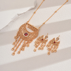 Золотой Комплекты ожерелий и серег в виде полой луны из латуни с кубическим цирконием в этническом стиле для женщин и вечеринок, золотые