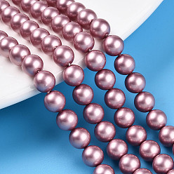 Бледно-фиолетовый Красный Выпечка из окрашенного перламутрового стекла жемчужные бусинки, круглые, бледно-фиолетовый красный, 6 мм, отверстие : 0.8 мм, около 69~70 шт / нитка, 15.75~15.94 дюйм (40~40.5 см)