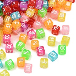 (52) Непрозрачная лаванда Непрозрачные акриловые бусины, куб с созвездием, разноцветные, 7.5x7.5x7.5 мм, отверстие : 4 мм, Около 1700 шт / 500 г