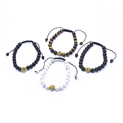 Нейлон Нейлоновый шнур плетеный браслеты из бисера, с бусинами из сплава, драгоценный камень бисер / стеклянные бусины, гладкая поверхность и матирование, 2-1/4 дюйм (57 мм)