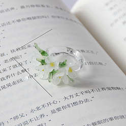 Белый Стеклянные кольца на палец с цветком, османтус, белые, внутренний диаметр: 17 мм