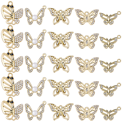 Золотой 40 шт. 5 стили подвески из сплава с УФ-покрытием, со стразами и пластиковыми бусинами из искусственного жемчуга, без свинца и без кадмия, бабочка, золотые, 15~20.5x19~25x2~6 мм, отверстие : 1.8~2.4 мм, 8 шт / стиль