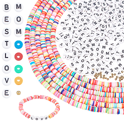 Mixed Color Acrylic Horizontal Hole Letter Beads, Flat Round, Flat Round Handmade Polymer Clay Beads, CCB Plastic Beads, Mixed Color, 6~7x1~4mm, Hole: 1~2mm