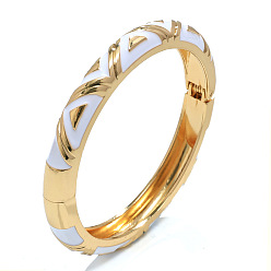 Белый Браслеты на шарнирах из цинкового сплава с эмалью и треугольным узором для женщин, золотые, белые, внутренний диаметр: 2.36 дюйм (6 см)