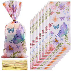 Разноцветный 100 шт. целлофановые пакеты для упаковки конфет с принтом бабочек, прямоугольные, с 100шт. золотых стяжек, красочный, 27.7x12.4x0.01 см
