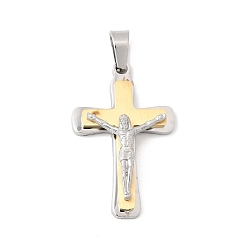 Золотой & Цвет Нержавеющей Стали 304 подвески из нержавеющей стали, религия Иисус крест амулеты, золотые и нержавеющая сталь цвет, 32x20x6 мм, отверстие : 7x4 мм