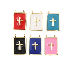 (52) Непрозрачная лаванда Латунь эмаль подвески, прямоугольник с поперечными прелести, без свинца и без кадмия, долговечный, реальный 18 k позолоченный, стойки покрытие, разноцветные, 18.5x12x3 мм, отверстие : 1.2 мм