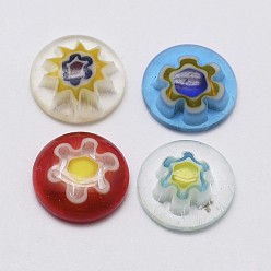Mixed Color Handmade Millefiori Glass Cabochons, Single Flower Design, Half Round/Dome, Mixed Color, 10x3mm
