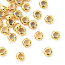 Real 18K Gold Plated SHEGRACE Rondelle Brass Beads, with Rubber Inside, Slider Beads, Rondelle, Cadmium Free & Nickel Free & Lead Free, Real 18K Gold Plated, 4x4x2mm, Hole: 1mm