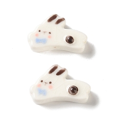 Coconut Brown Handmade Porcelain Beads, Hand Painted, Rabbit, Coconut Brown, 16x24.5x9mm, Hole: 3mm
