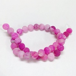 Magenta Natural Weathered Agate Beads Strands, Dyed, Frosted, Round, Magenta, 8mm, Hole: 1mm, about 46pcs/strand, 14~15 inch