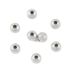 Real Platinum Plated SHEGRACE Brass Spacer Beads, Cadmium Free & Nickel Free & Lead Free, Round, Textured, Real Platinum Plated, 4mm, Hole: 1.2mm