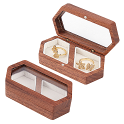 Leinen 2-Schlitz Holz paar Ringe Aufbewahrungsboxen, Ehering-Etui mit durchsichtigem Fenster, mit Magnetverschluss und Samt innen, Hexagon, Leinen, 9.6x5x2.95 cm, Innendurchmesser: 45x35 mm