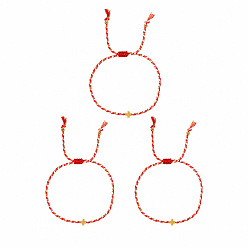 Red Brass Religion Cross Beads Braided Cotton Cord Bracelet Sets for Women Men, Adjustable Stackable Bracelets, Golden, Red, 11.02 inch(28cm), 3pcs/set