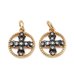 Real 18K Gold Plated & Gunmetal Латунь прелести циркония кубической, кольцо с крестом, с целью перехода в кольце, без свинца и без кадмия, долговечный, стойки покрытие, настоящее золото 18 k и бронза, 13.5x11.5x3.5 мм, отверстие : 3.5 мм
