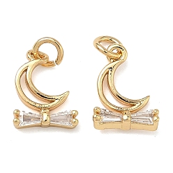 Луна Латунь прокладывает кубические циркониевые прелести, без свинца и без кадмия, стойки покрытие, долговечный, реальный 18 k позолоченный, луна, 11x8x2.5 мм, Перейти кольцо: 4x0.8 мм, внутренний диаметр: 2.5 мм