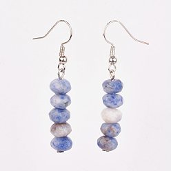 Blue Spot Jasper Brass Tassel Dangle Earrings, with Natural Blue Spot Jasper Beads, Platinum, 45mm, Pin: 0.6mm