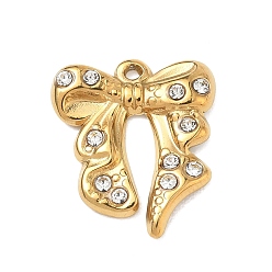 Bowknot 304 Edelstahl Strass Anhänger, echt 18 k vergoldet, Bowknot Charms, 18.5x16.5x3 mm, Bohrung: 1.3 mm
