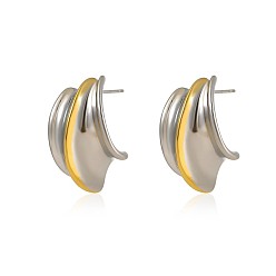Самородки 304 двухцветные серьги-гвоздики из нержавеющей стали, золотые и нержавеющая сталь цвет, самородки, 26x15 мм