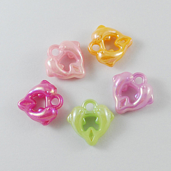 Mixed Color Opaque Acrylic Pendants, AB Color, Mixed Color, Dolphins, Mixed Color, 16x16x4mm, Hole: 3mm, about 950pcs/500g