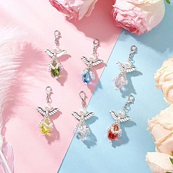 (52) Непрозрачная лаванда Подвеска в виде ангела из стекла и пластика ABS с имитацией жемчуга, с цинковым сплавом застежками омаров коготь, разноцветные, 53.5 мм