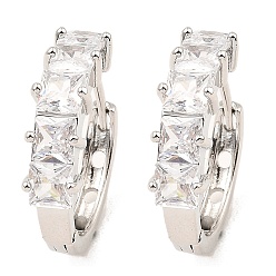 Platinum Brass Micro Pave Cubic Zirconia Hoop Earrings, Square, Platinum, 18x20x5.5mm