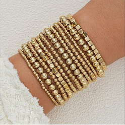 Золотой 12шт ccb круглые тянущиеся браслеты из бисера, золотые, 190~205 мм