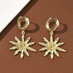 Настоящее золото 18K Серьги-кольца из латуни в форме солнца, без кадмия и без свинца, долговечный, стойки покрытие, реальный 18 k позолоченный, 45x27.5 мм