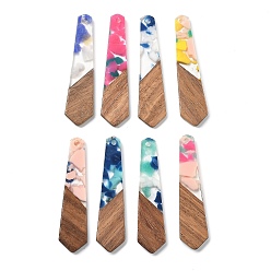 (52) Непрозрачная лаванда Подвески из смолы и ореха, трапециевидные, разноцветные, 48.5x12x2.5 мм, отверстие : 2 мм