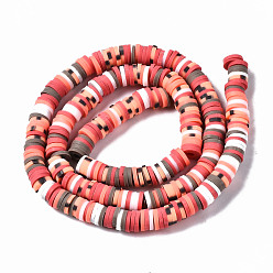 Salmon Handmade Polymer Clay Beads Strands, for DIY Jewelry Crafts Supplies, Heishi Beads, Disc/Flat Round, Salmon, 6x0.5~1mm, Hole: 1.8mm, about 320~447pcs/strand, 15.75 inch~16.14 inch(40~41cm)