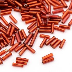 Indian Red Glass Bugle Beads, Silver Lined, Indian Red, 6~8x1.8mm, Hole: 0.6mm, 10000pcs/pound