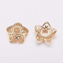 Золотой Шапочки и конусы для бусин, латунные, долговечный, 5-лепесток, без кадмия и без свинца, золотые, 8x2 мм, отверстие : 1.5 мм