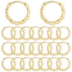 Настоящее золото 18K 12 пары латунных серег-колец Huggie Hoop, долговечный, кольцо, реальный 18 k позолоченный, 16x3 мм, штифты : 1 мм