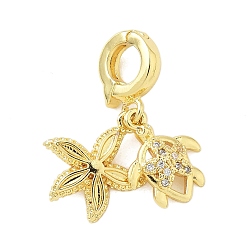 Золотой Латунные микропаве прозрачные кубические цирконии на застежках, морская звезда с черепахой, золотые, 24.5 мм, отверстие : 5 мм