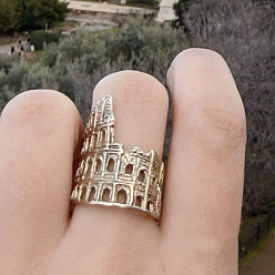 Golden Alloy Rome Colosseum Cuff Open Rings for Unisex, Golden, US Size 4 1/4(15~20mm)