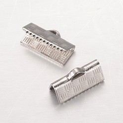 Stainless Steel Color Rectangle 304 Stainless Steel Ribbon Crimp Ends, Stainless Steel Color, 5x13mm, Hole: 1x2.5mm