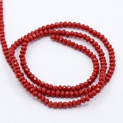 Dark Red Opaque Solid Color Crystal Glass Faceted Rondelle Beads Strands, Dark Red, 3.5x2.5~3mm, Hole: 1mm, about 120pcs/strand, 14 inch