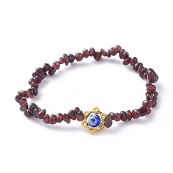 Гранат Чипсы натуральный гранат стрейч браслеты, с бусинами лэмпворк и рамой из сплава, для евреев, звезда Давида, 2-3/8 дюйм (6.2 см)