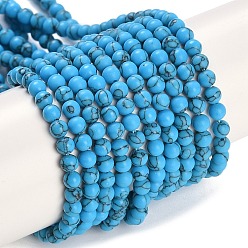 Темно-Голубой Синтетических нитей бирюзовые бусы, круглые, окрашенные, глубокое синее небо, 3 мм, отверстие : 0.8 мм, около 131 шт / нитка, 15.16'' (38.5 см)