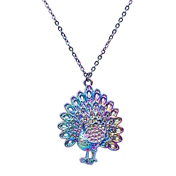 Rainbow Color Alloy Pendant Necklace, Peacock, Rainbow Color, 17.72 inch(45cm)