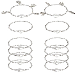 Нержавеющая Сталь Цвет 12 шт. 304 браслеты из витых цепей из нержавеющей стали, с 304 из нержавеющей стали тумблеров застежками, цвет нержавеющей стали, 7-1/8~7-7/8 дюйм (18~20 см)