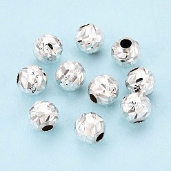 Серебро Текстурированные 925 бусины из стерлингового серебра, круглые, серебряные, 6 мм, отверстие : 2 мм